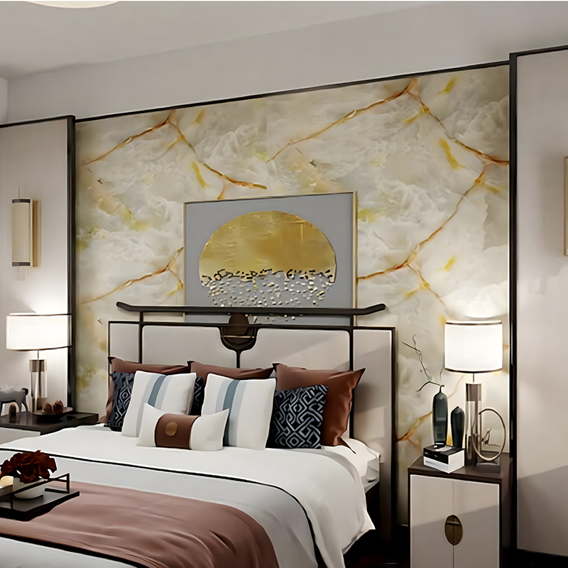 Phim truyền nhiệt hoa văn Travertine trắng tự dính chịu dầu và chống thấm nước